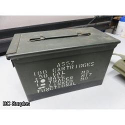 Q-83: Ammo Box; Folding Shovel; Tins – 1 Lot