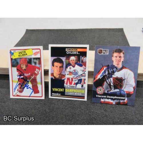 Q-7: Autographed Damphousse & Klima Hockey Cards – 3 Items