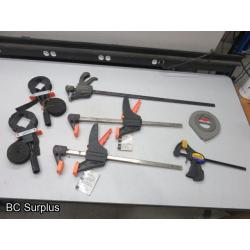 Q-157: Bar Clamps; Tape Measure; Strap Clamps – 1 Lot