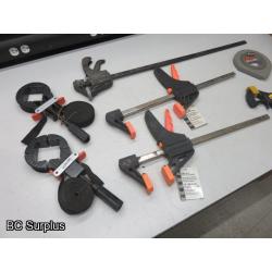 Q-157: Bar Clamps; Tape Measure; Strap Clamps – 1 Lot