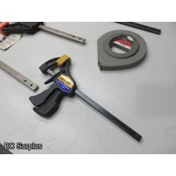 Q-157: Bar Clamps; Tape Measure; Strap Clamps – 1 Lot