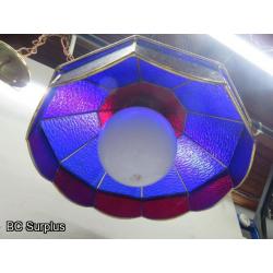 Q-163: Vintage Stained Glass Hanging Lamp – Red & Blue