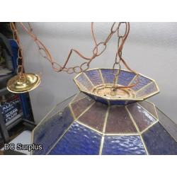 Q-163: Vintage Stained Glass Hanging Lamp – Red & Blue