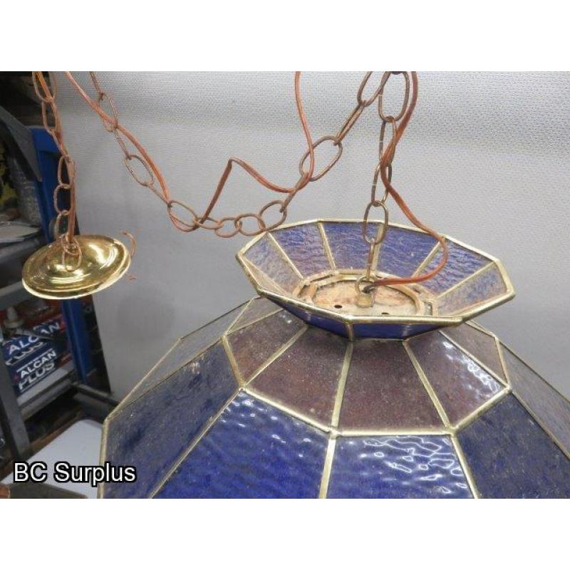 Q-163: Vintage Stained Glass Hanging Lamp – Red & Blue