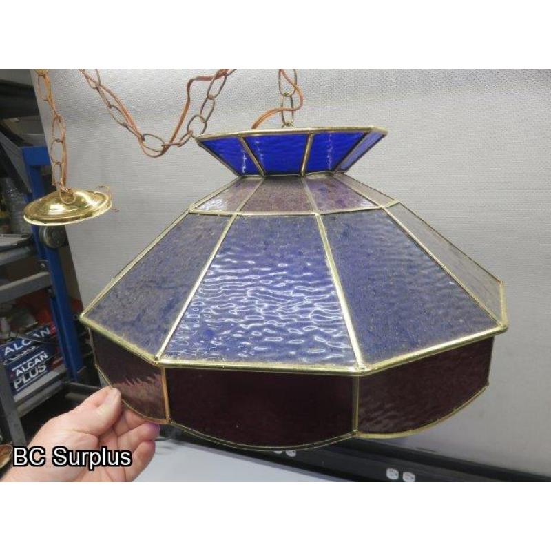 Q-163: Vintage Stained Glass Hanging Lamp – Red & Blue