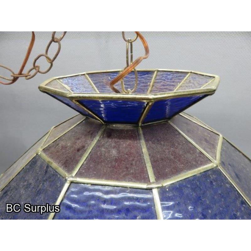 Q-163: Vintage Stained Glass Hanging Lamp – Red & Blue