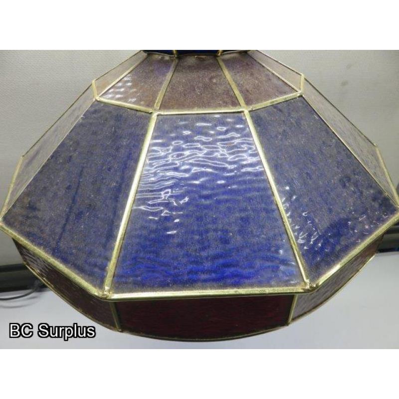 Q-163: Vintage Stained Glass Hanging Lamp – Red & Blue