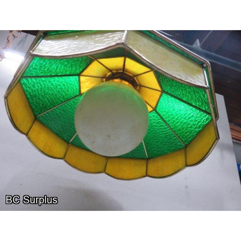 Q-164: Vintage Stained Glass Hanging Lamp – Yellow & Green