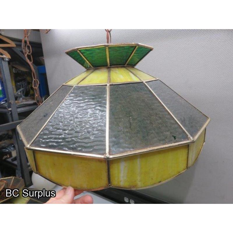 Q-164: Vintage Stained Glass Hanging Lamp – Yellow & Green