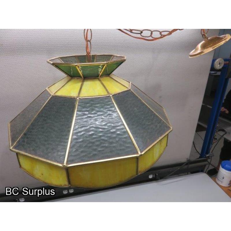 Q-165: Vintage Stained Glass Hanging Lamp – Yellow & Green