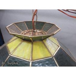 Q-165: Vintage Stained Glass Hanging Lamp – Yellow & Green