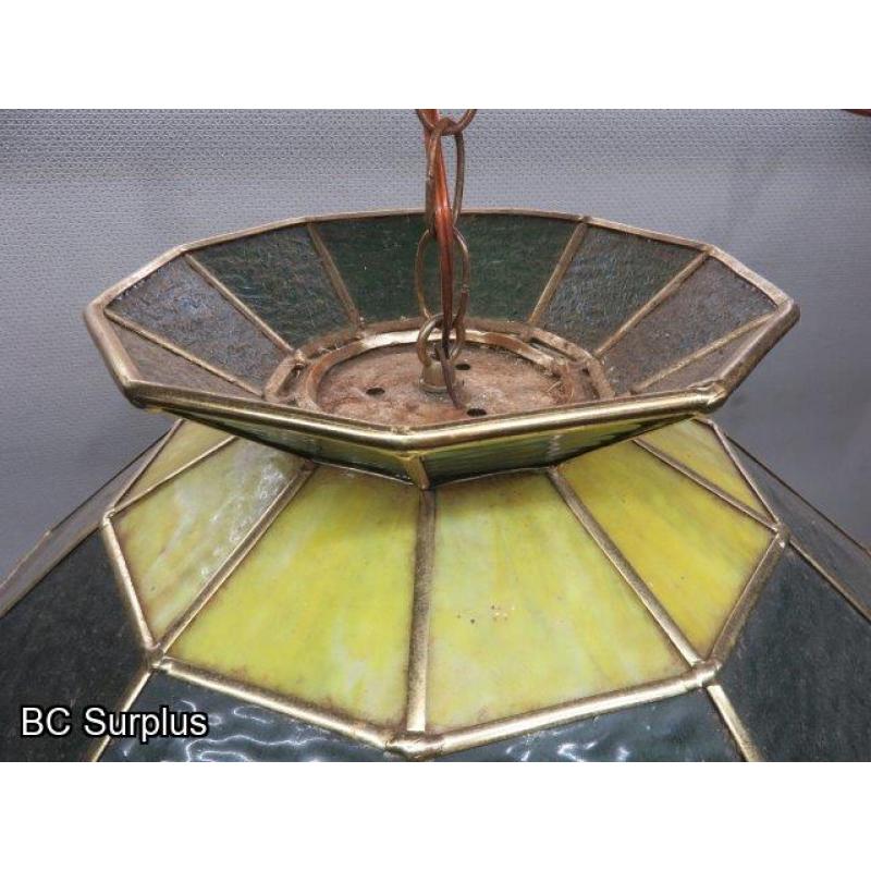 Q-165: Vintage Stained Glass Hanging Lamp – Yellow & Green