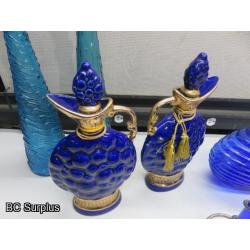 Q-180: Vintage Decanters & Glassware – Blue – 1 Lot