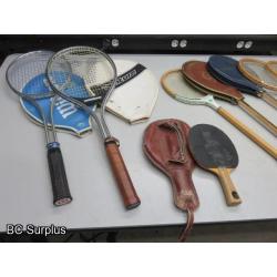 Q-184: Tennis; Badminton & Ping-Pong Rackets – 11 Items