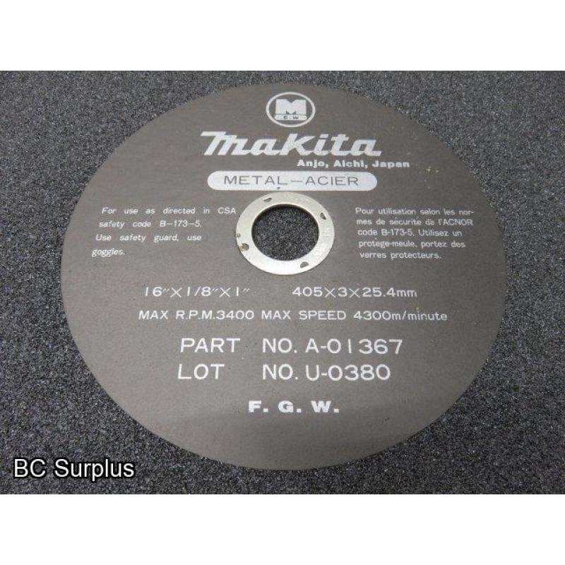 Q-286: Makita Abrasive Cut Off Wheels – 16 Inch – 2 Boxes