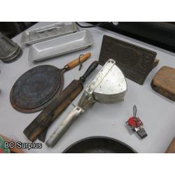 Q-302: Vintage Bacon Press & Kitchenware – 1 Lot