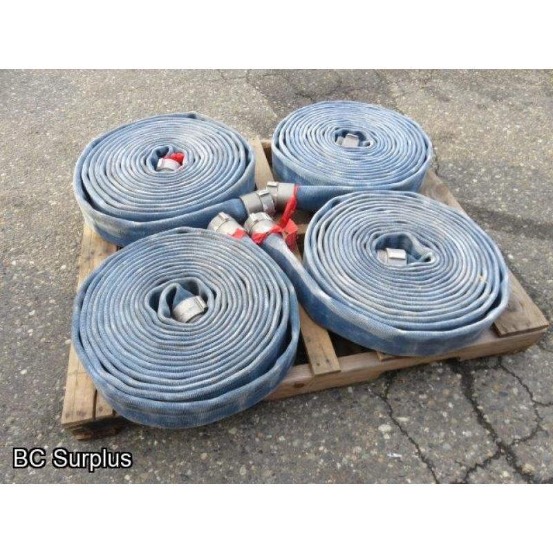 Q-454: Fire Hose – 2.5 Inch – 4 Used Lengths – 50 Ft Each – Blue