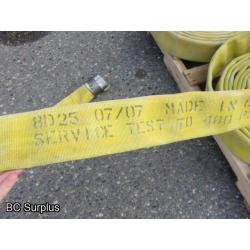 Q-458: Fire Hose – 2.5 Inch – 4 Used Lengths – 50 Ft Each – Yellow