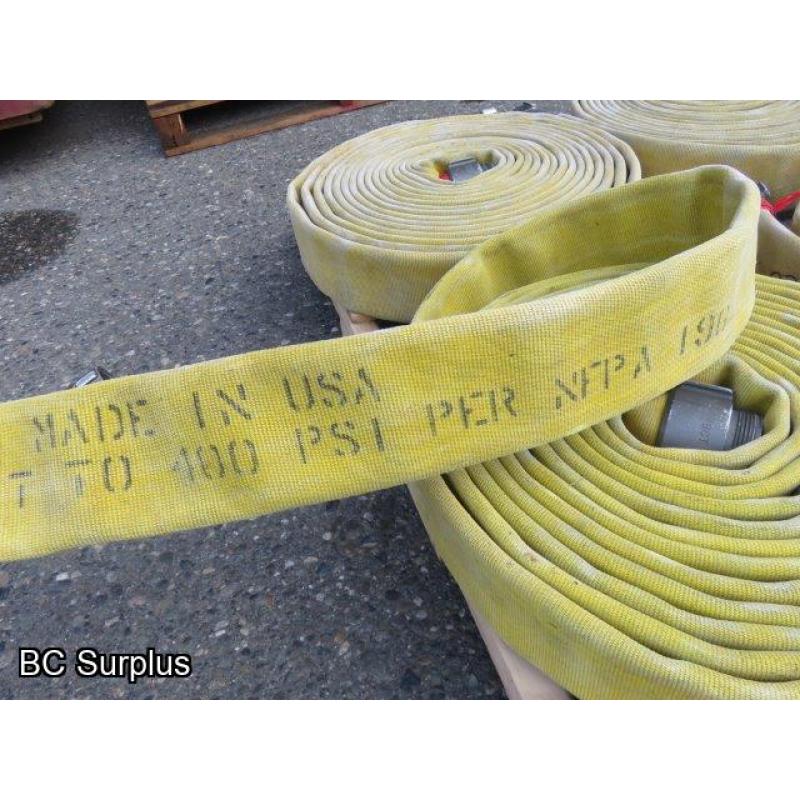 Q-459: Fire Hose – 2.5 Inch – 4 Used Lengths – 50 Ft Each – Yellow