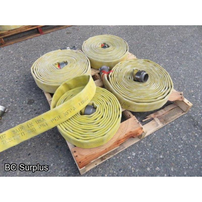 Q-459: Fire Hose – 2.5 Inch – 4 Used Lengths – 50 Ft Each – Yellow