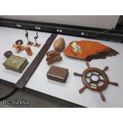 Q-497: Wood Carvings & Wall Clock – 1 Lot