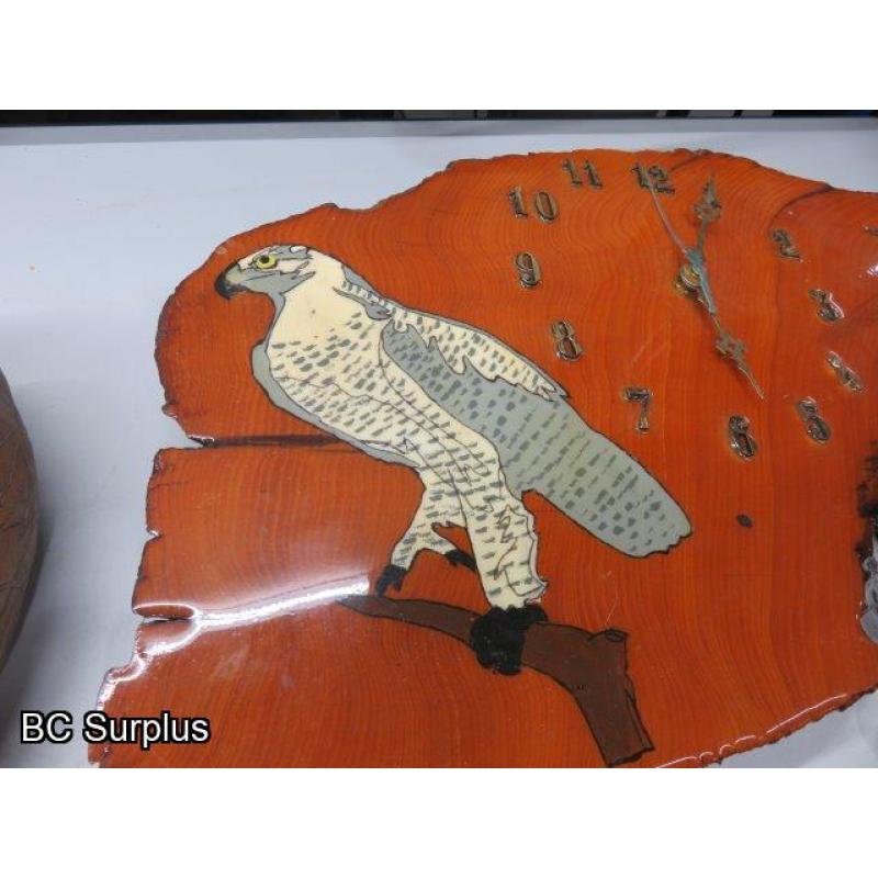 Q-497: Wood Carvings & Wall Clock – 1 Lot