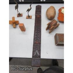 Q-497: Wood Carvings & Wall Clock – 1 Lot