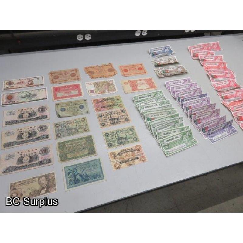 Q-509: Foreign Currency & Canadian Tire Money – 1 Lot