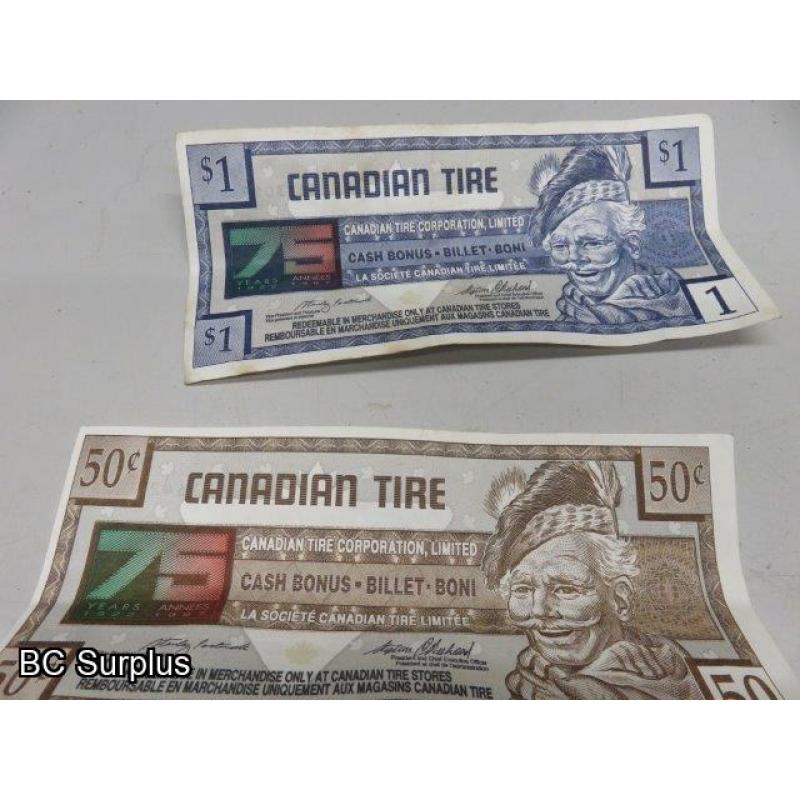 Q-509: Foreign Currency & Canadian Tire Money – 1 Lot