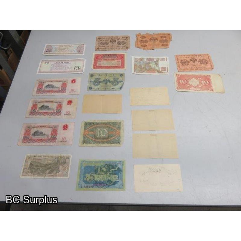 Q-509: Foreign Currency & Canadian Tire Money – 1 Lot