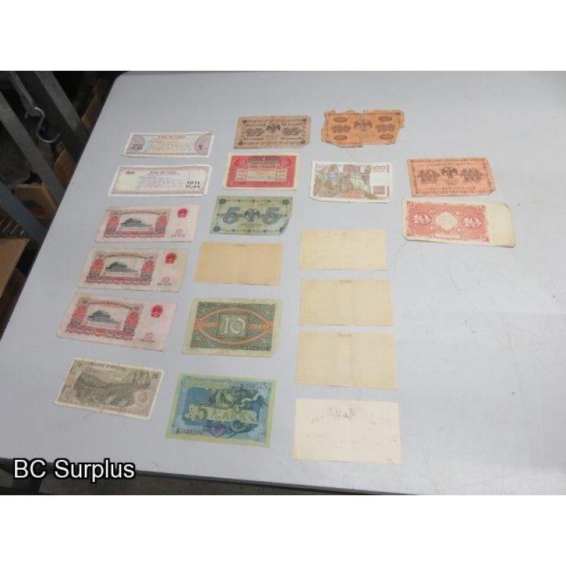 Q-509: Foreign Currency & Canadian Tire Money – 1 Lot