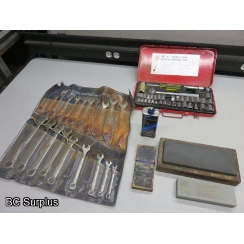 Q-515: Wrenches; Socket Set; Sharpening Stones – 1 Lot