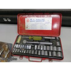 Q-515: Wrenches; Socket Set; Sharpening Stones – 1 Lot