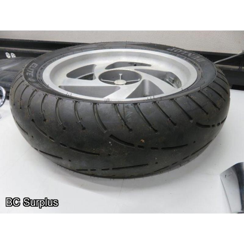 Q-520: Dunlop 180/60R16 Motorcycle Tire on Honda Rim & Parts