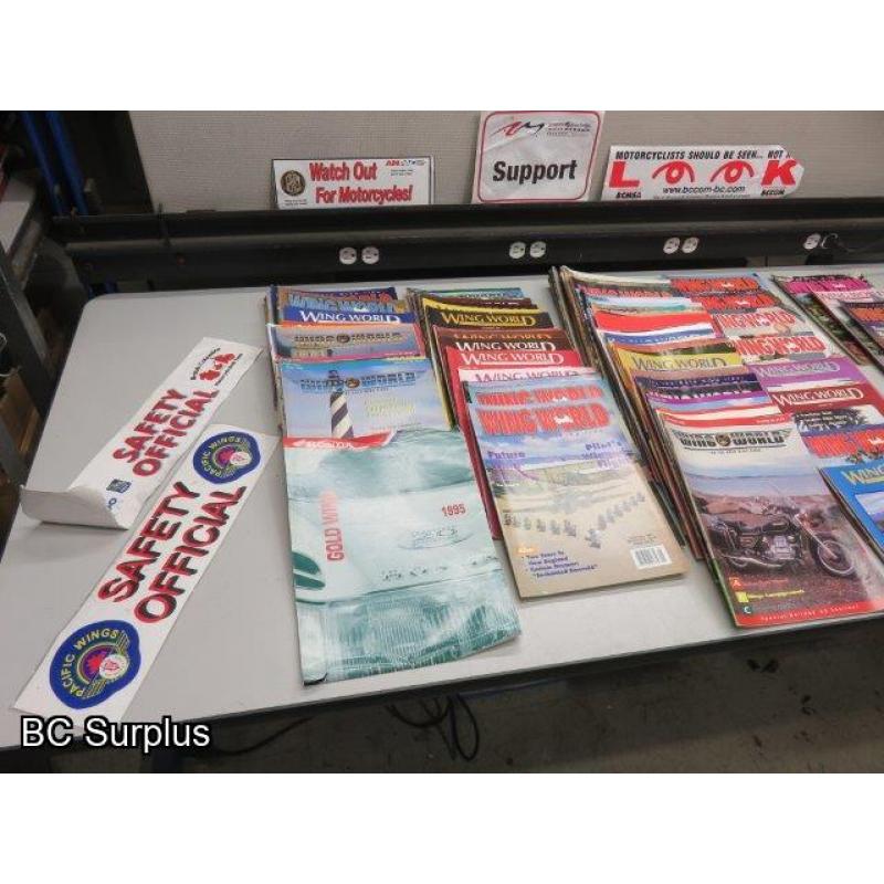 Q-521: Vintage Wing World Magazines & Stickers – 1 Lot