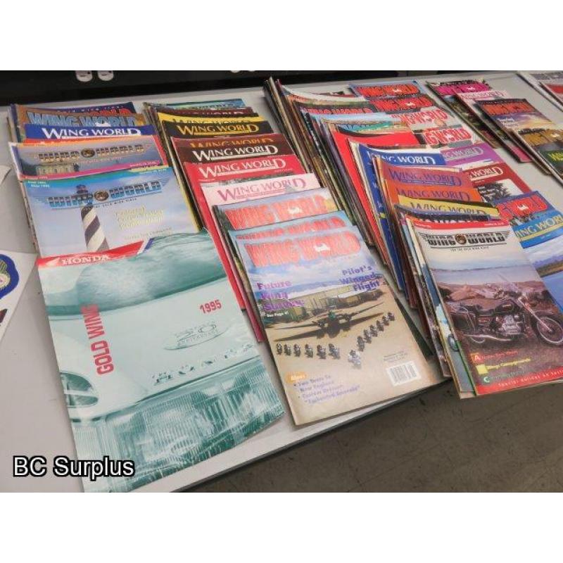 Q-521: Vintage Wing World Magazines & Stickers – 1 Lot