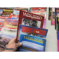 Q-521: Vintage Wing World Magazines & Stickers – 1 Lot