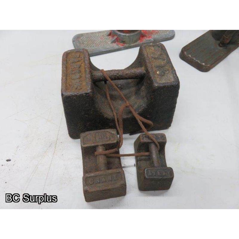 Q-531: Antique Hand Pumps; Scale Weights & Tools – 1 Lot