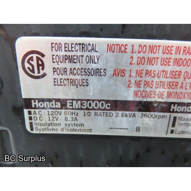 Q-556: Honda EM3000c Portable Gas Generator – 1 hour & 57 minutes