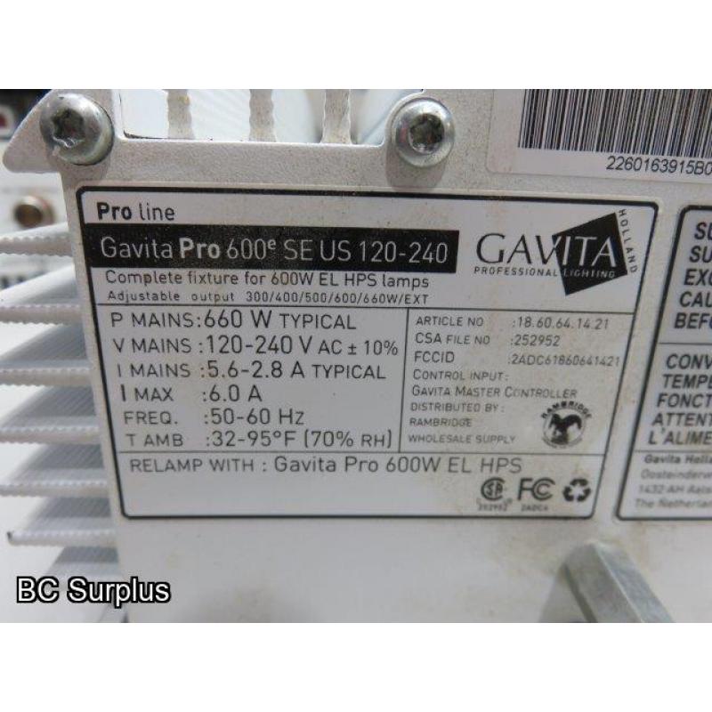 Q-577: Gravita Pro 600 Grow Light Fixtures with Bulbs – 2 Items