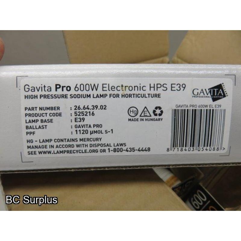 Q-578: Gravita Pro 600w Replacement Bulbs – Unused – 1 Case