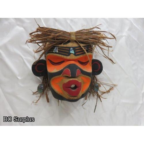 R-3: Carved Indigenous Mask with Mother-of-Pearl Earrings