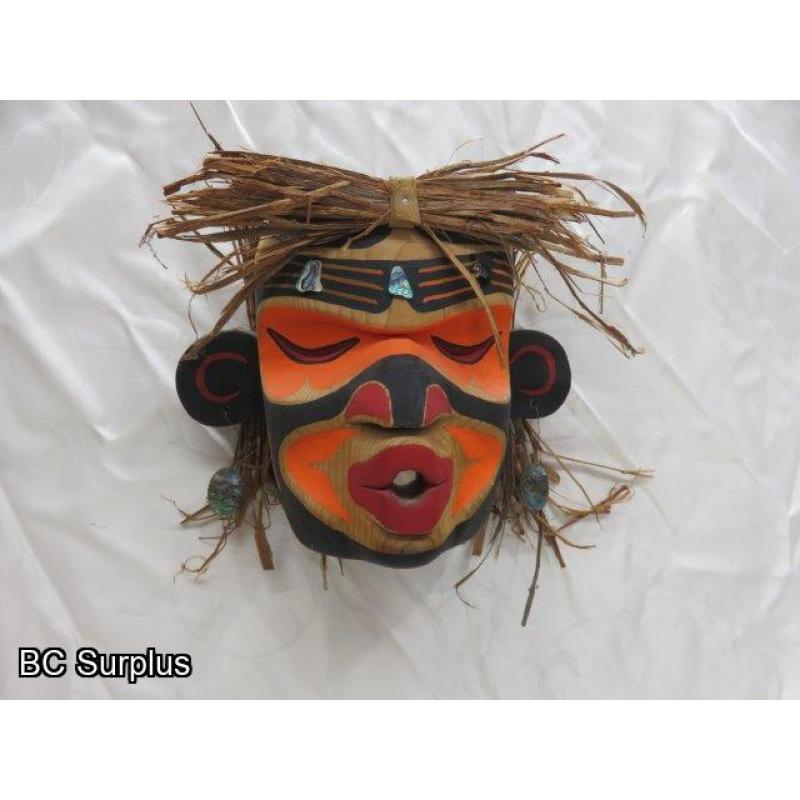 R-3: Carved Indigenous Mask with Mother-of-Pearl Earrings