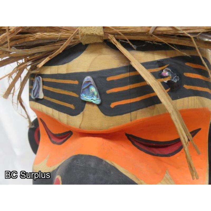 R-3: Carved Indigenous Mask with Mother-of-Pearl Earrings