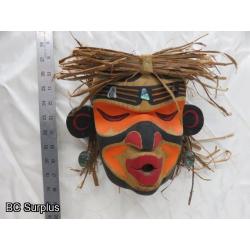 R-3: Carved Indigenous Mask with Mother-of-Pearl Earrings