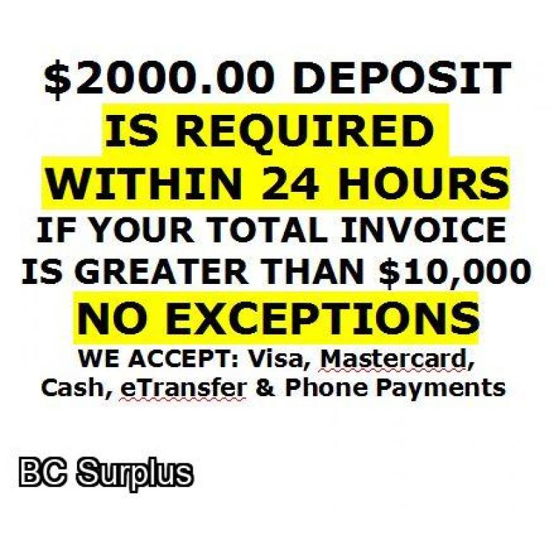 Deposit – Payment & Pick Up Information