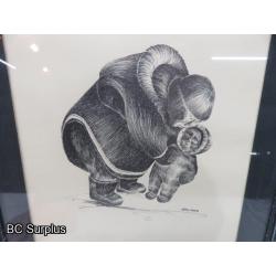 R-80: Hilda Laurie Inuit Drawings – Signed & Framed – 2 Items