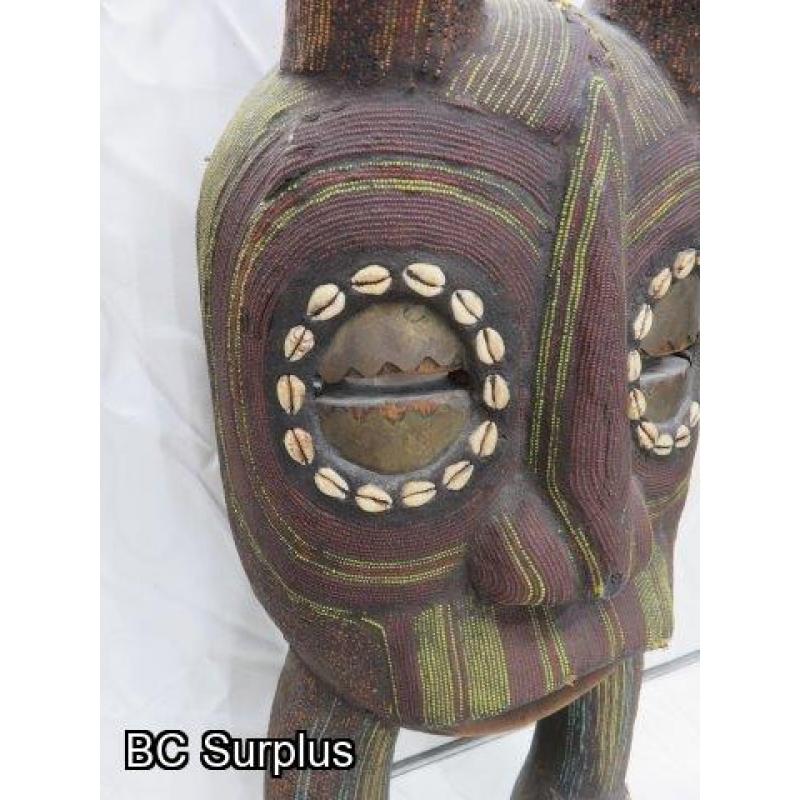 R-67: Tribal Mask with Inlaid Shells & Beads – Wood & Mud