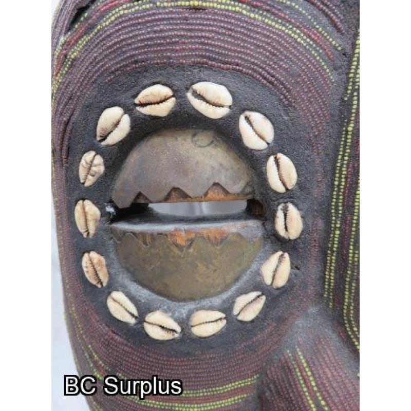 R-67: Tribal Mask with Inlaid Shells & Beads – Wood & Mud