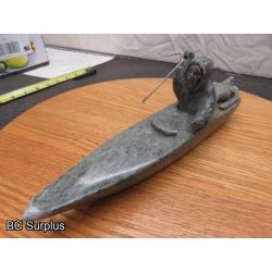 R-88: Inuit Soapstone Carving – Hunter in Kayak – Signed